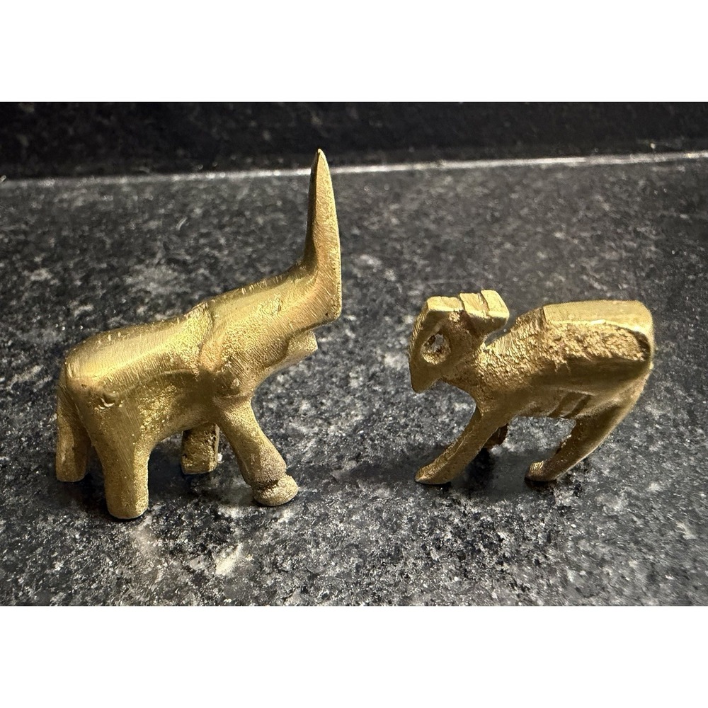 Vintage Mini Brass Elephant & Camel Figurines Pair Unmarked Brass 1" Animals